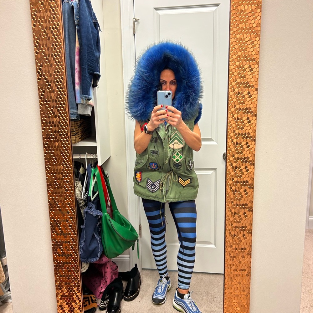 Genuine rabbit fur lined patchwork vest